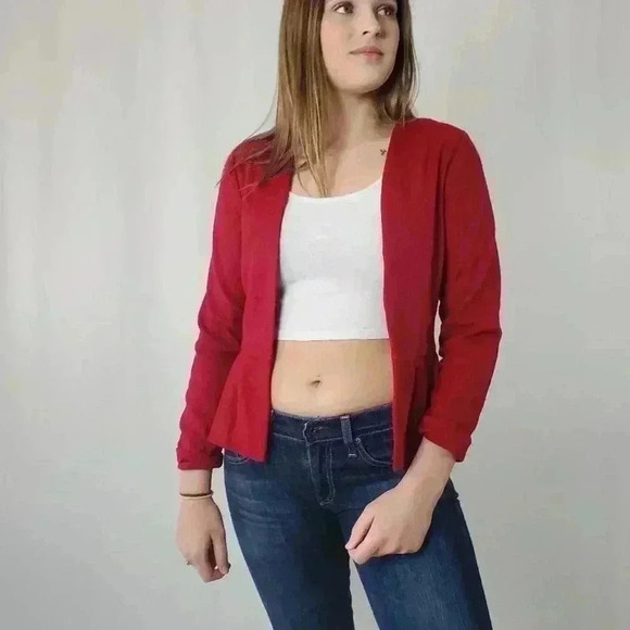 NWOT Anthropologie Pim + Larkin Peplum Wool Blazer Cardigan - Picture 1 of 7